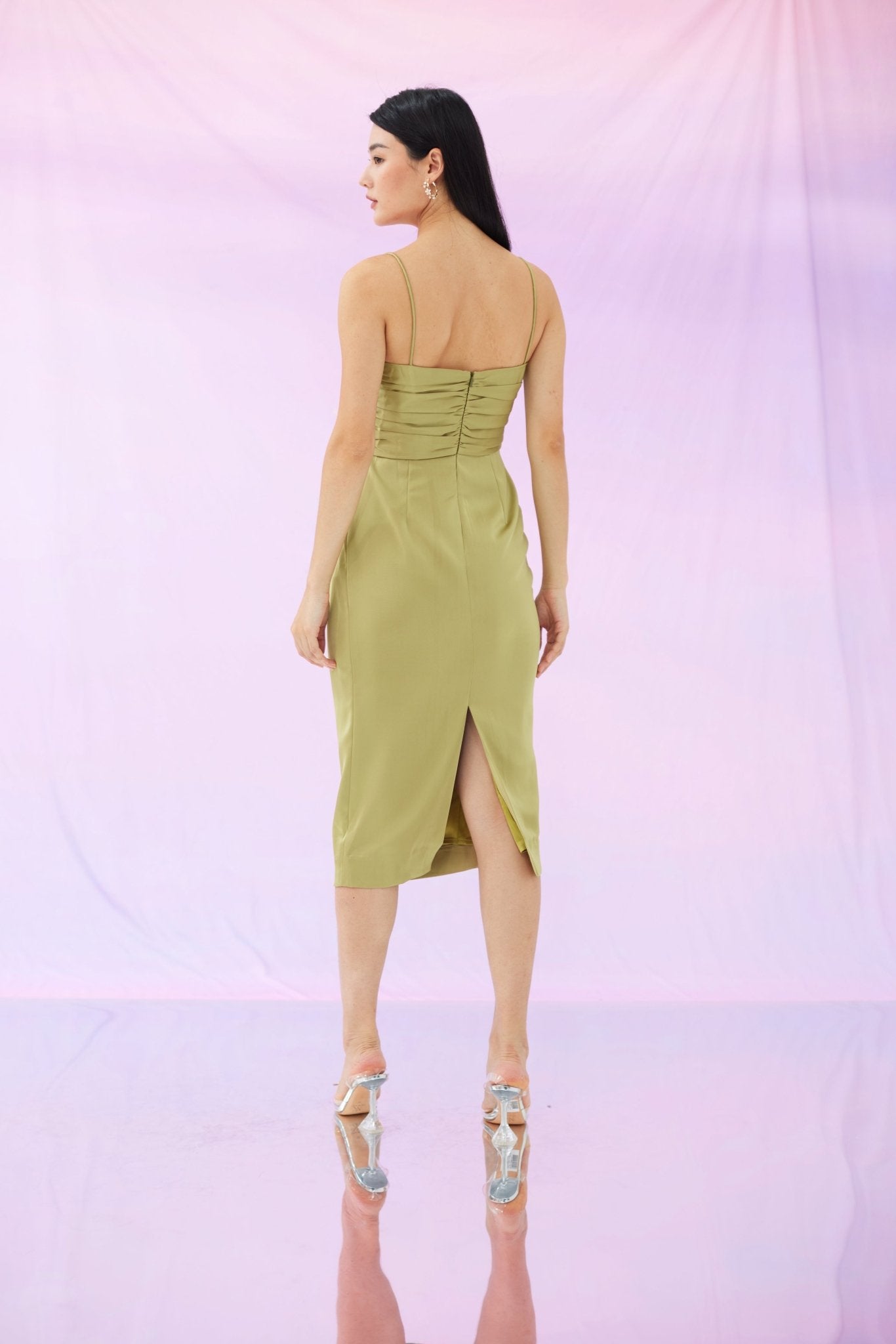 Georgina Olive Green Long Dress - Nimisski
