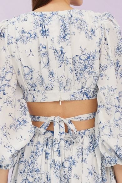 Genevive Blue Print Cut - Off Dress - Nimisski