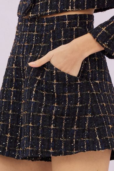 Gillianna Dark Blue Tweed A Line Shorts - Nimisski
