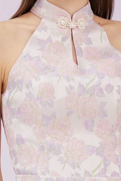 Gilana Purple Jacquard Halter Top