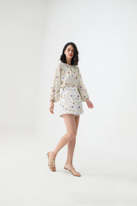 Eliora White Flora Prints Shorts