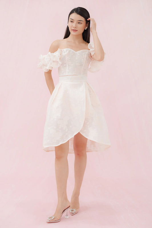 Francena Pink Flower Jacquard Short Skirt - Nimisski