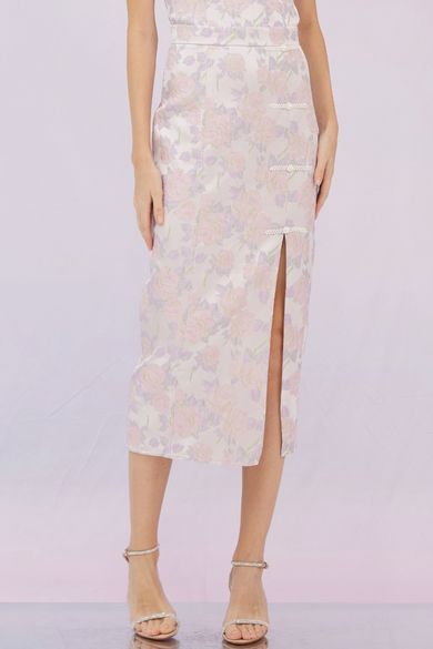 Gilana Purple Jacquard Midi Skirt - Nimisski