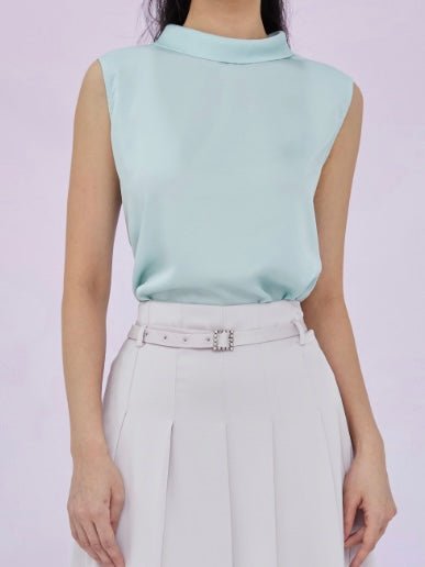 Gardenia Green Tie Neck Sleeveless Top - Nimisski