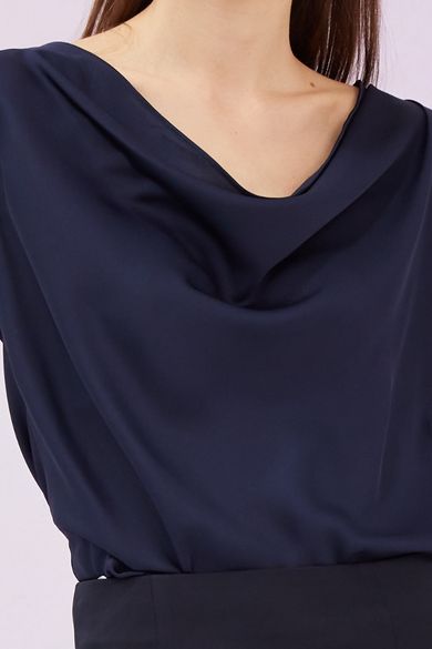 Galina Navy Cowl Neck Top
