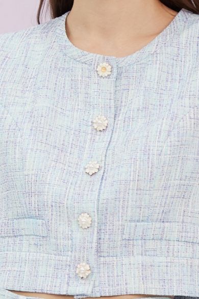 Gargi Blue Tweed Sleeveless Top - Nimisski