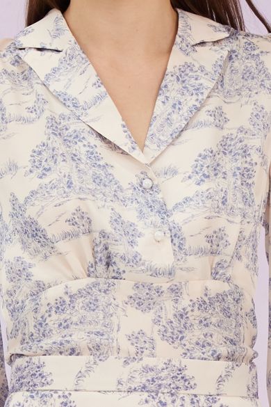 Gilia Blue Print Long Sleeve Top