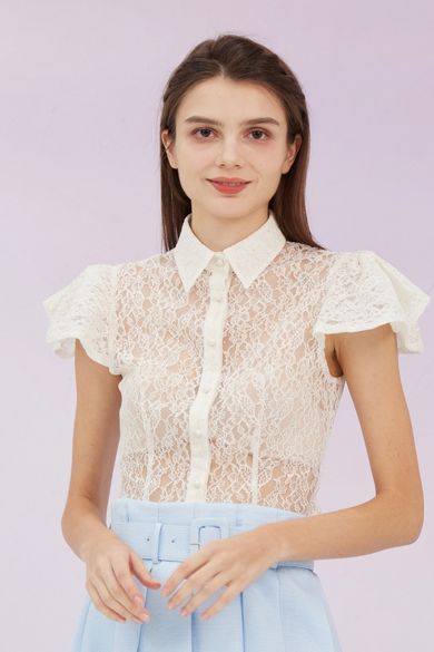 Garima White Lace Button Top