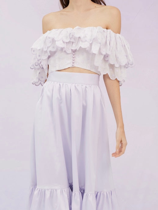 Glenda Lilac Ruffle Midi Skirt