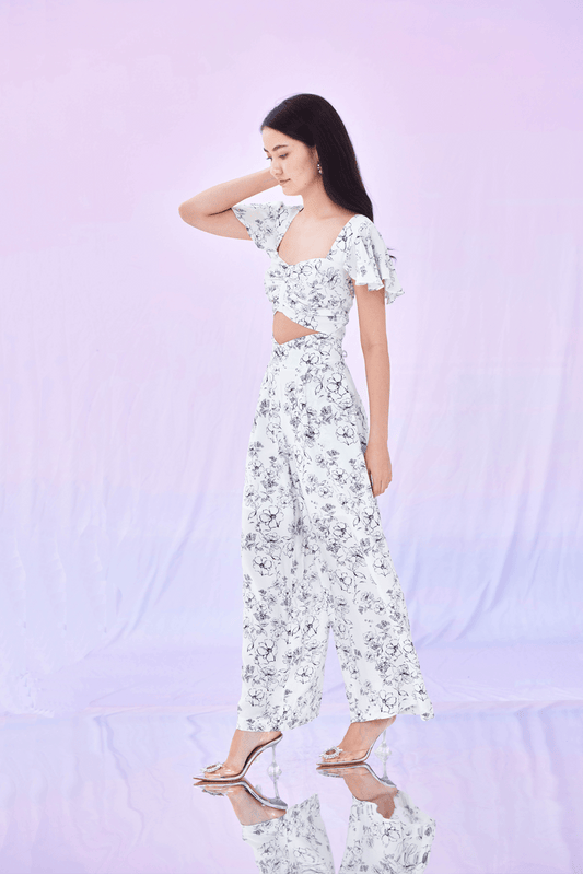 Galya Black Flower Print Long Pants - Nimisski