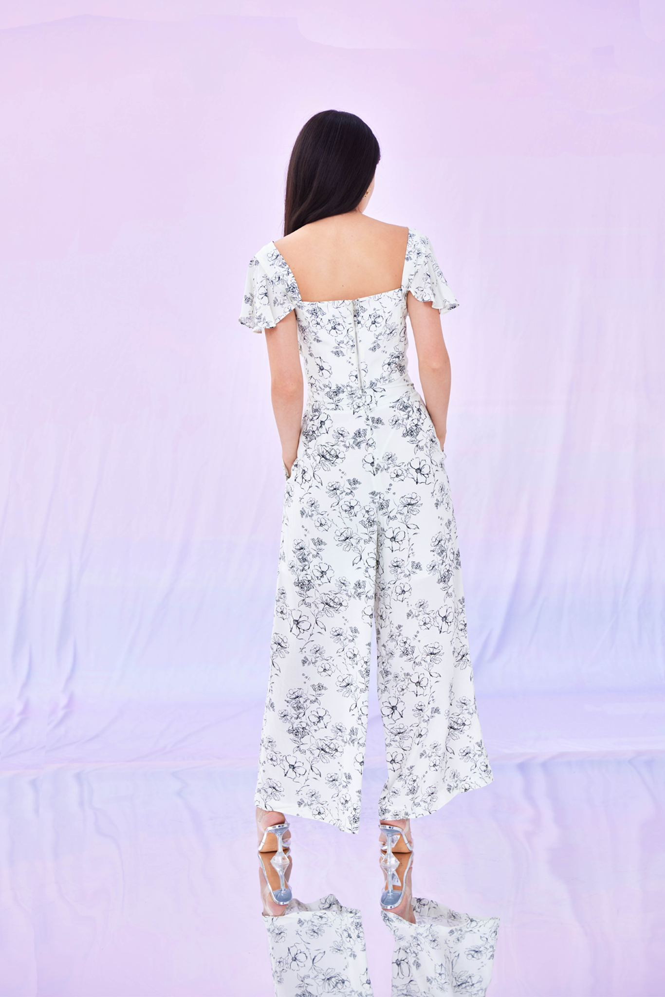 Galya Black Flower Print Long Pants