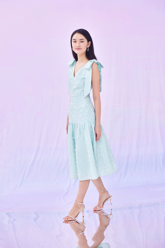 Gionna Green Jacquard Long Dress