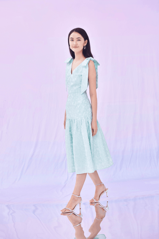 Gionna Green Jacquard Long Dress - Nimisski