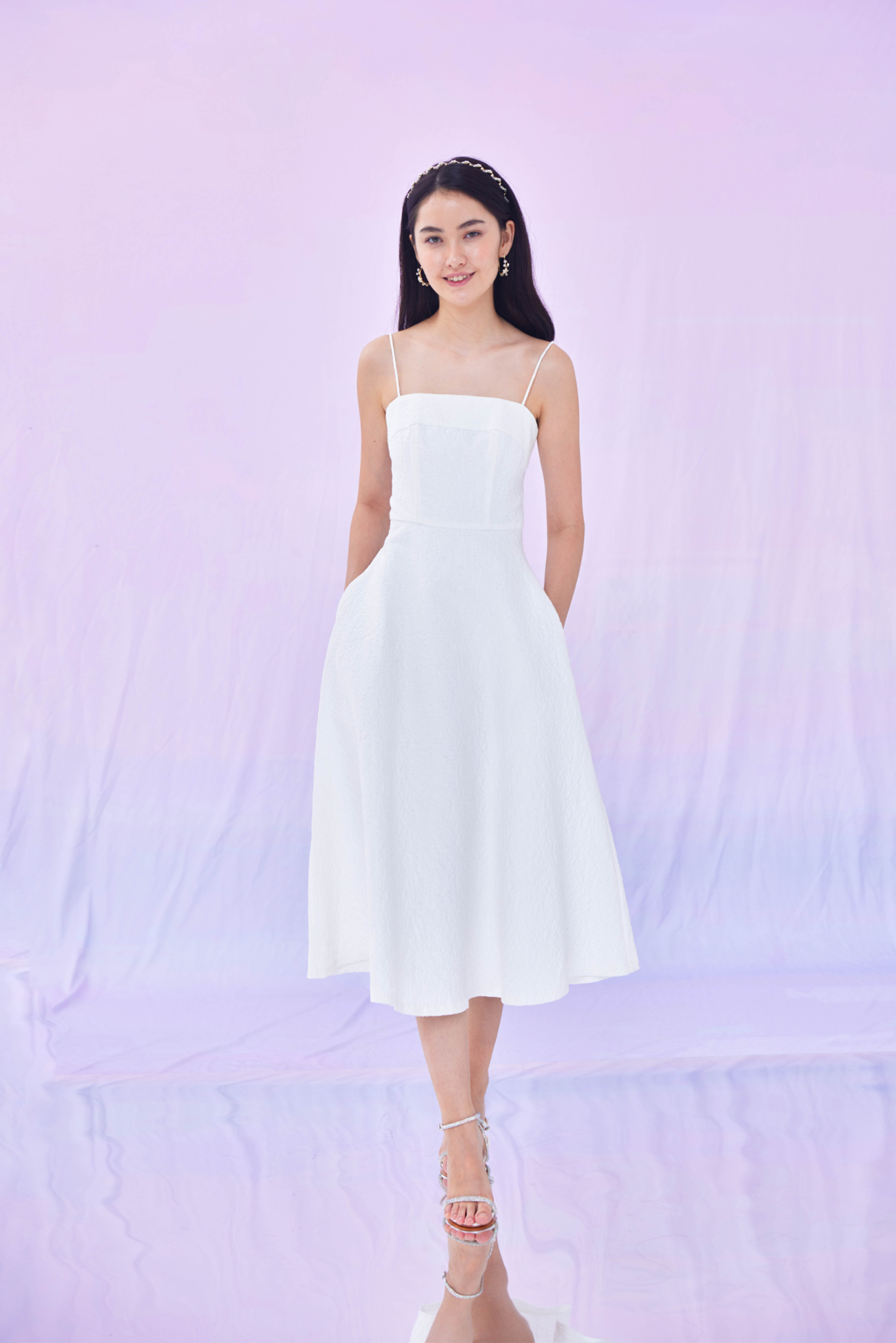 Graciella White Puff Jacquard Long Dress