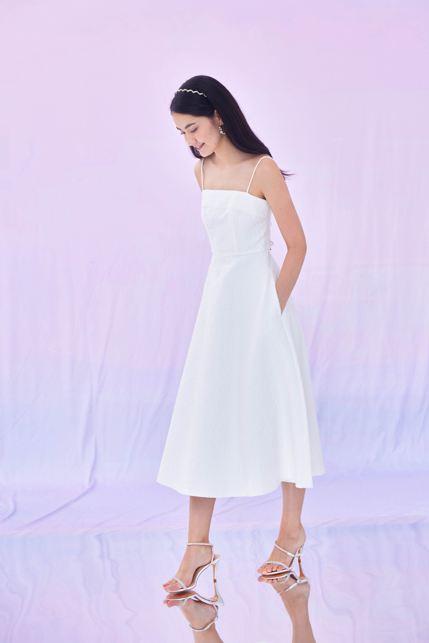 Graciella White Puff Jacquard Long Dress