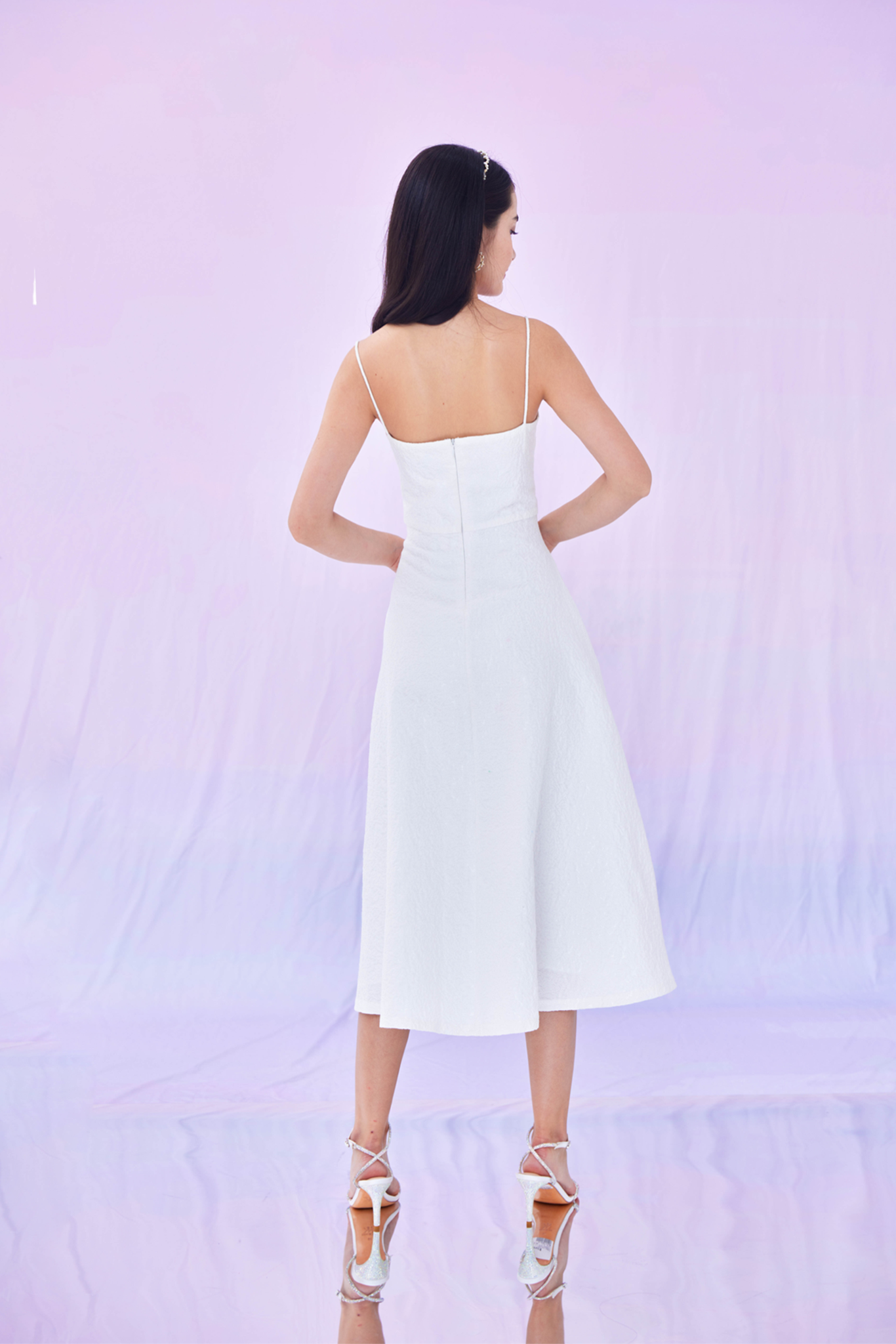 Graciella White Puff Jacquard Long Dress