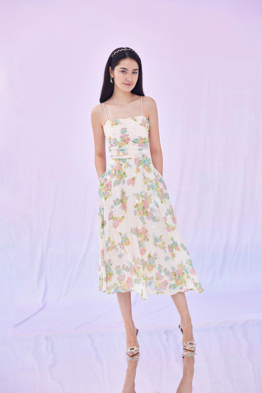 Giuditta Sequin Flowers Long Dress