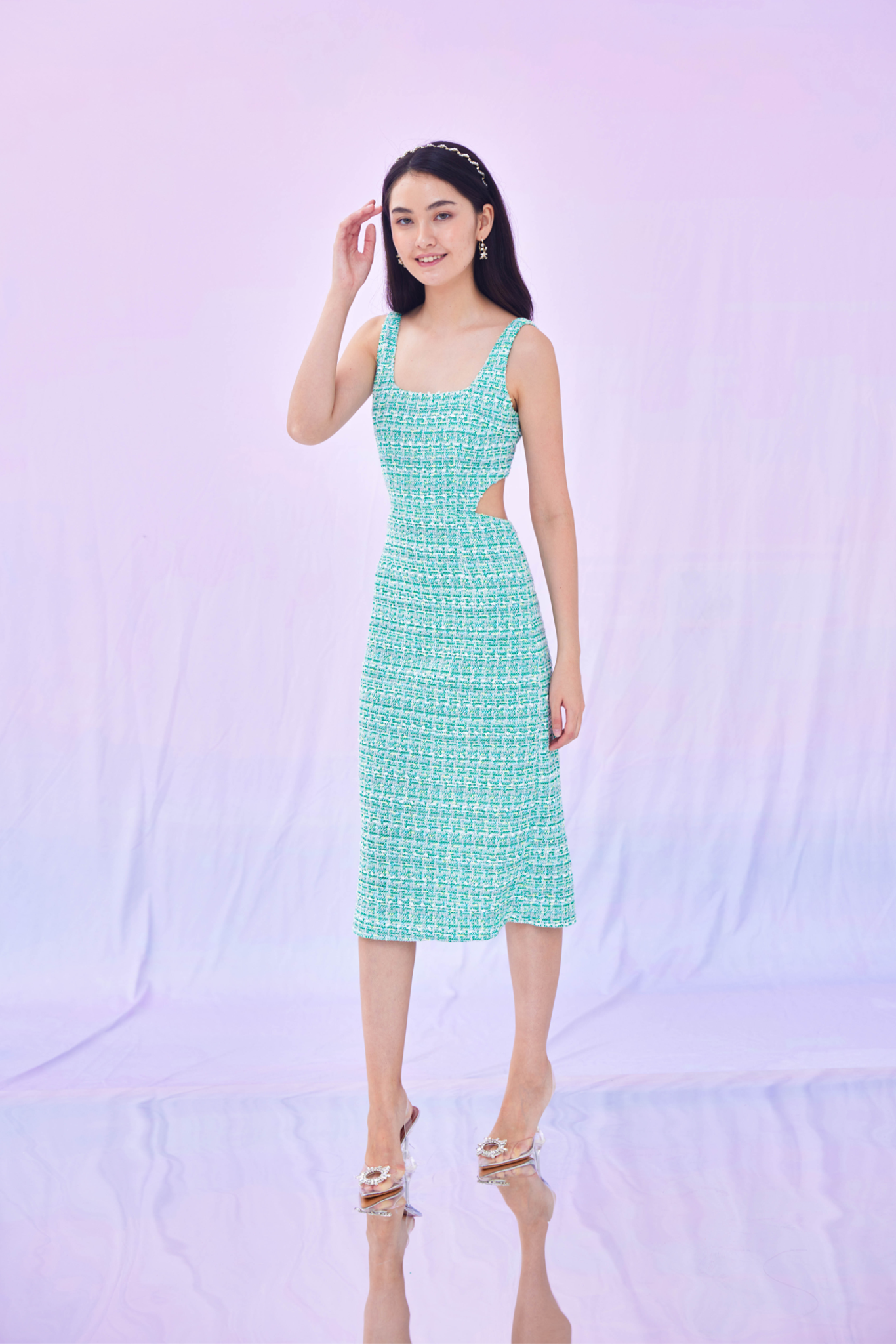 Gracee Green Open Back Tweed Dress
