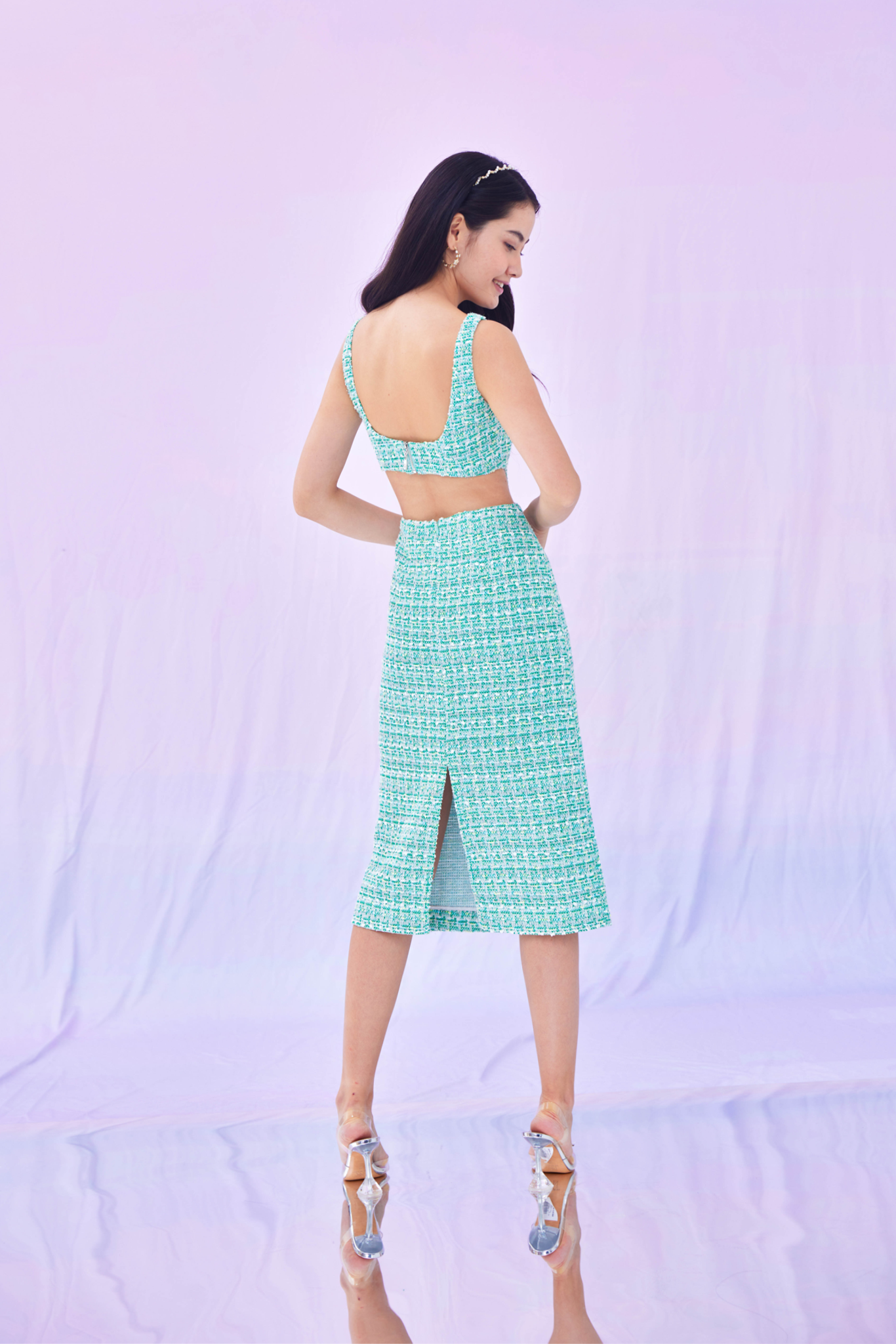 Gracee Green Open Back Tweed Dress