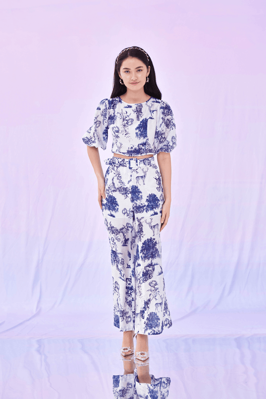 Gracey Blue Floral Prints Top - Nimisski
