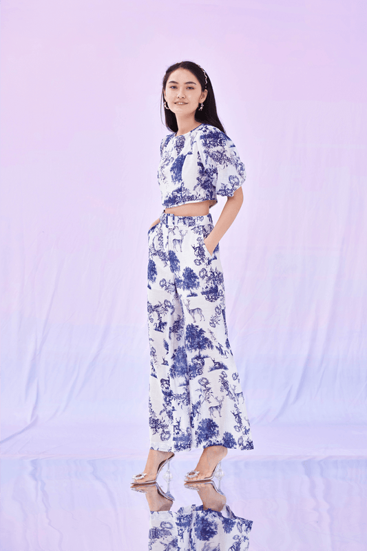 Gracey Blue Floral Prints Pants - Nimisski