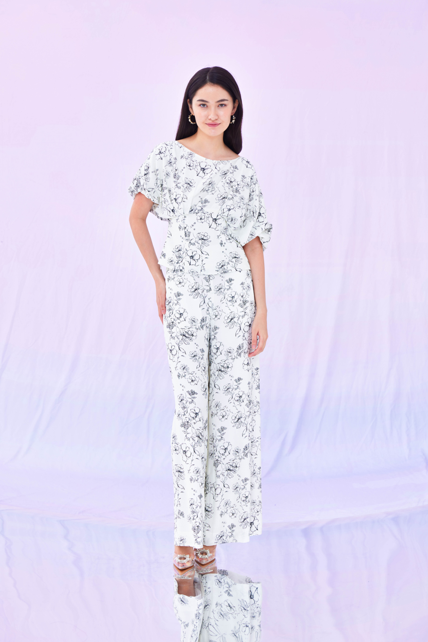 Gaile Black Flower Print Long Pants