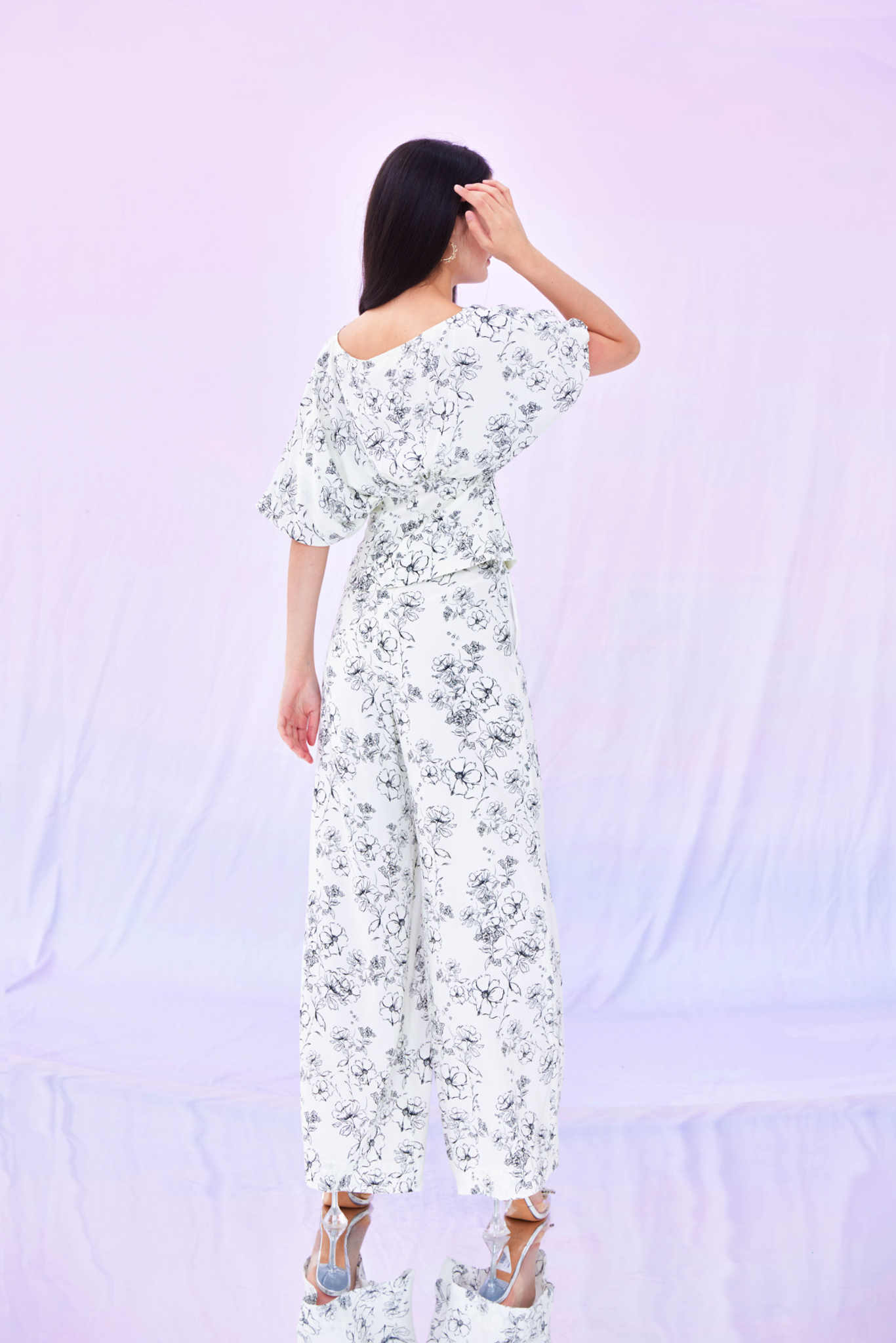 Gaile Black Flower Print Long Pants