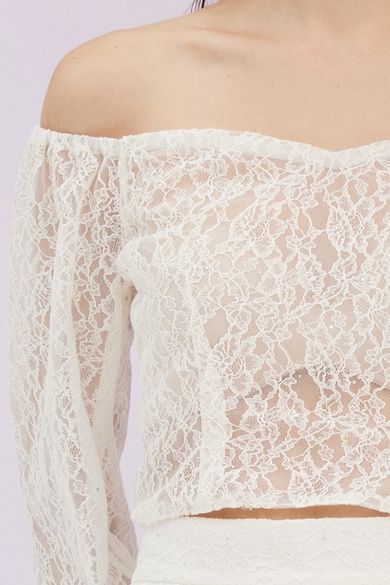 Ginia White Lace Drop Shoulder Top - Nimisski