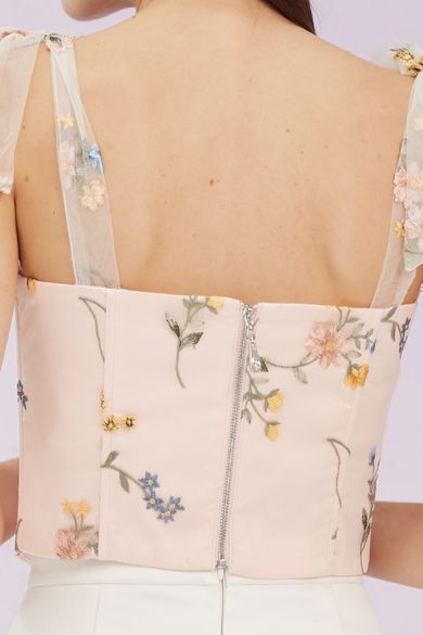 Grainne Pastel Pink Flower Tulle Top
