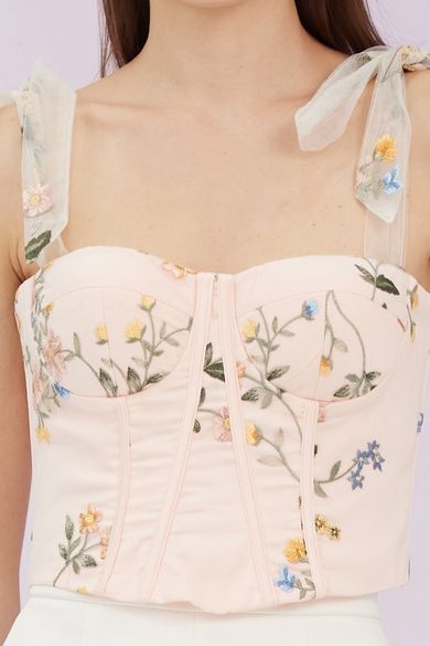 Grainne Pastel Pink Flower Tulle Top
