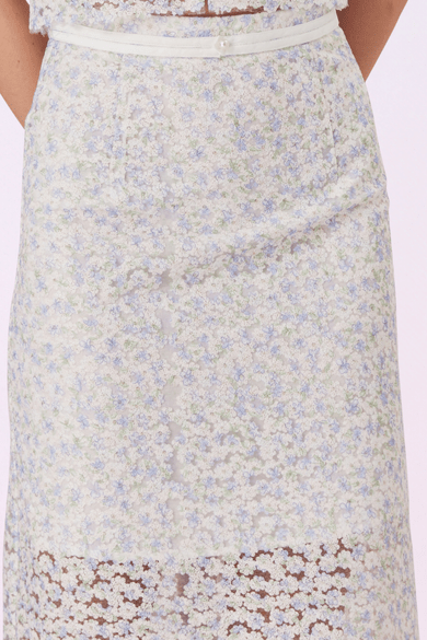 Giliana Light Blue Floral Lace Pencil Skirt - Nimisski