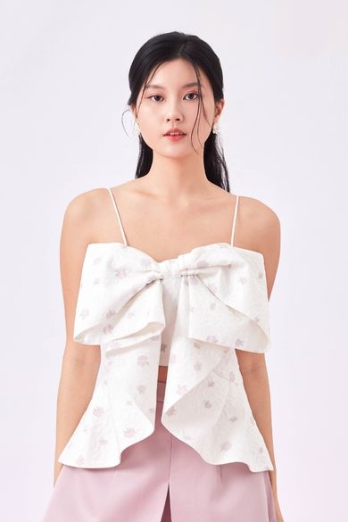 Gili White Ribbon Strap Top