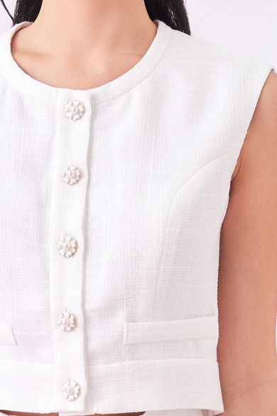 Gavryla White Sleeveless Tweed Top