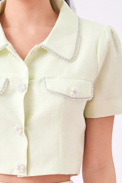 Geana Green Tweed Cropped Top - Nimisski