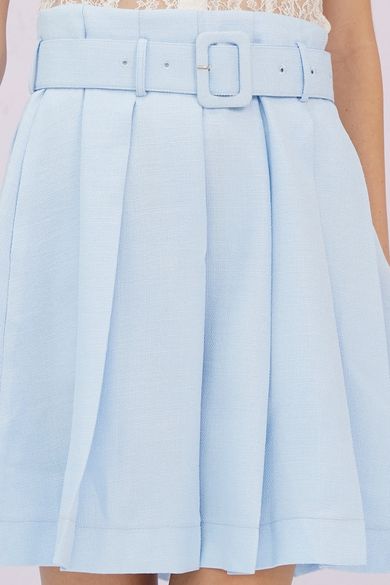 Galatea Sky Blue Tweed Pleated Skirt - Nimisski