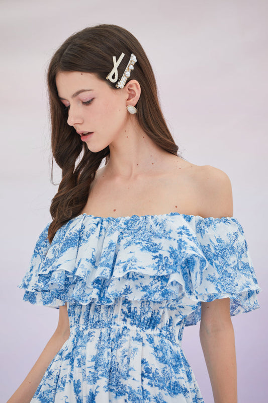 Francisca Off Shoulder Tier Printed Dress