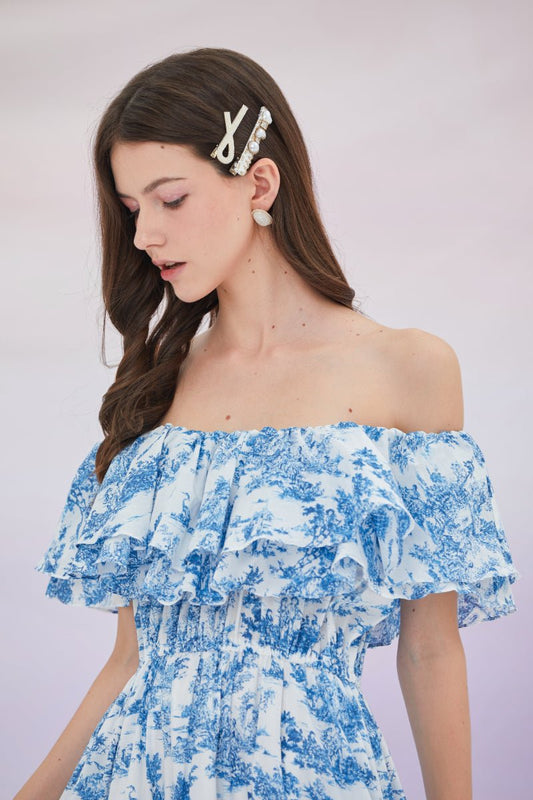 Francisca Off Shoulder Tier Printed Dress - Nimisski