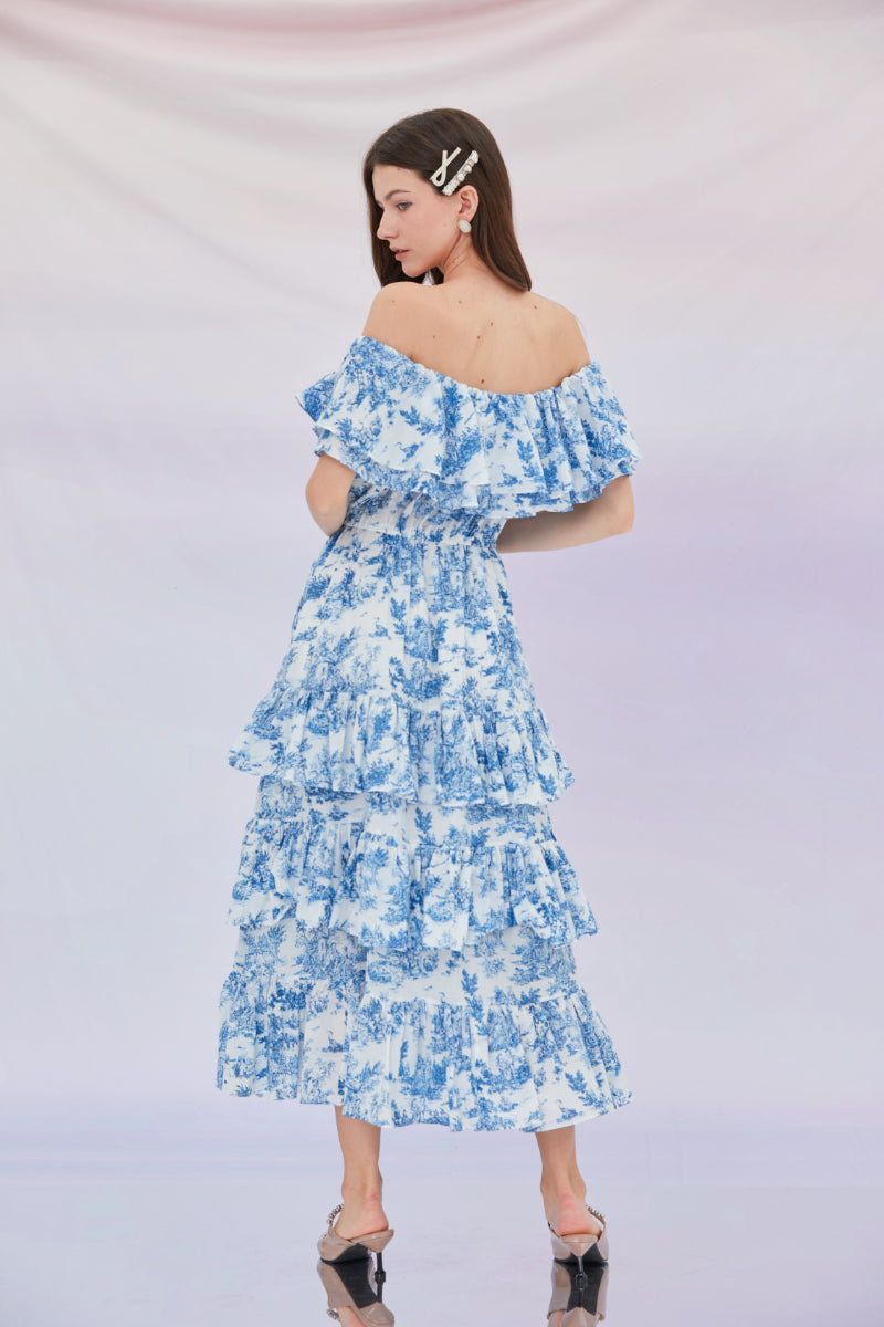Francisca Off Shoulder Tier Printed Dress