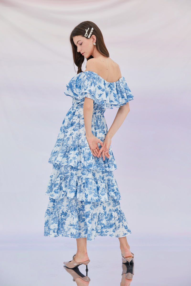 Francisca Off Shoulder Tier Printed Dress