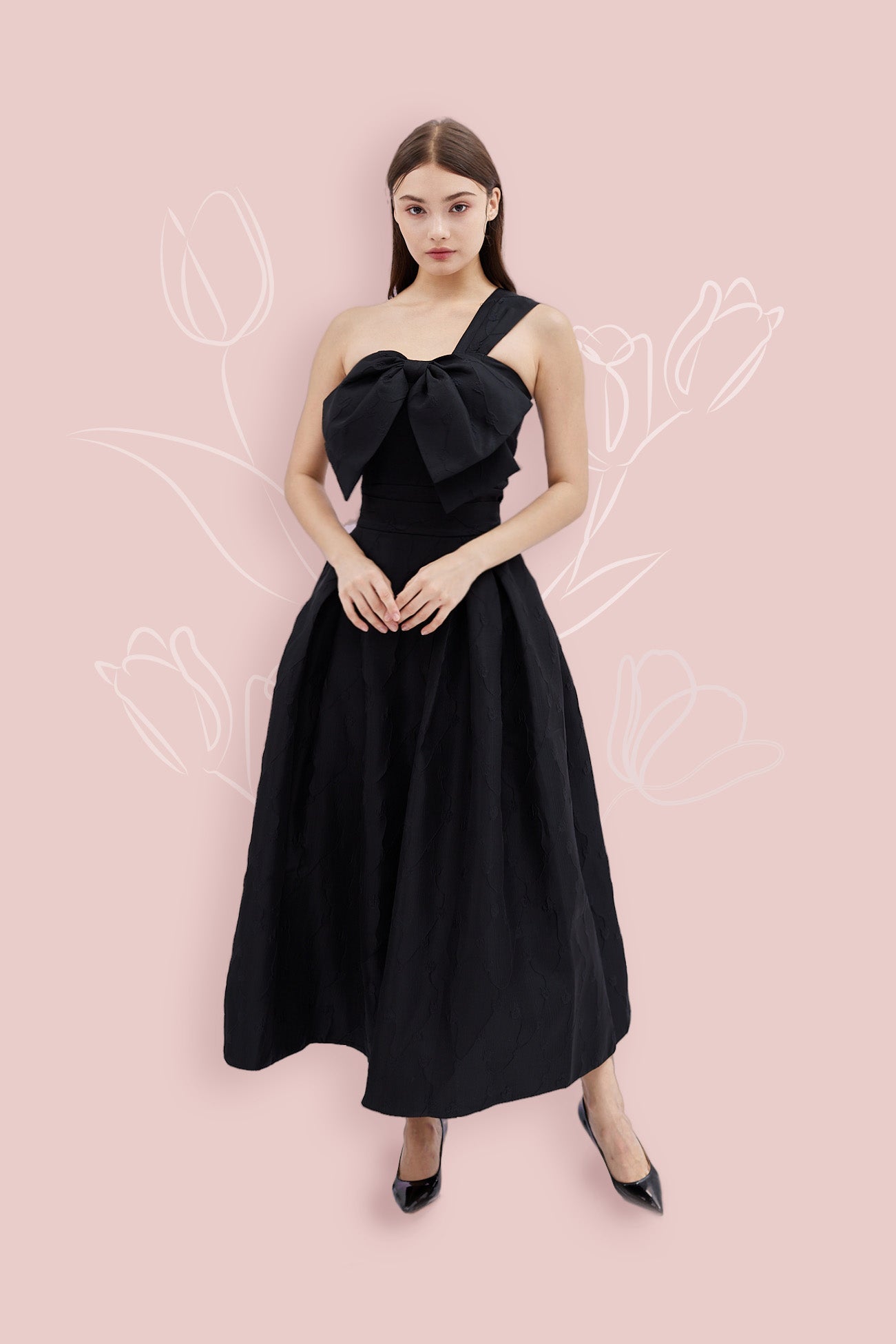 Gayla Black Jacquard Long Skirt - Nimisski