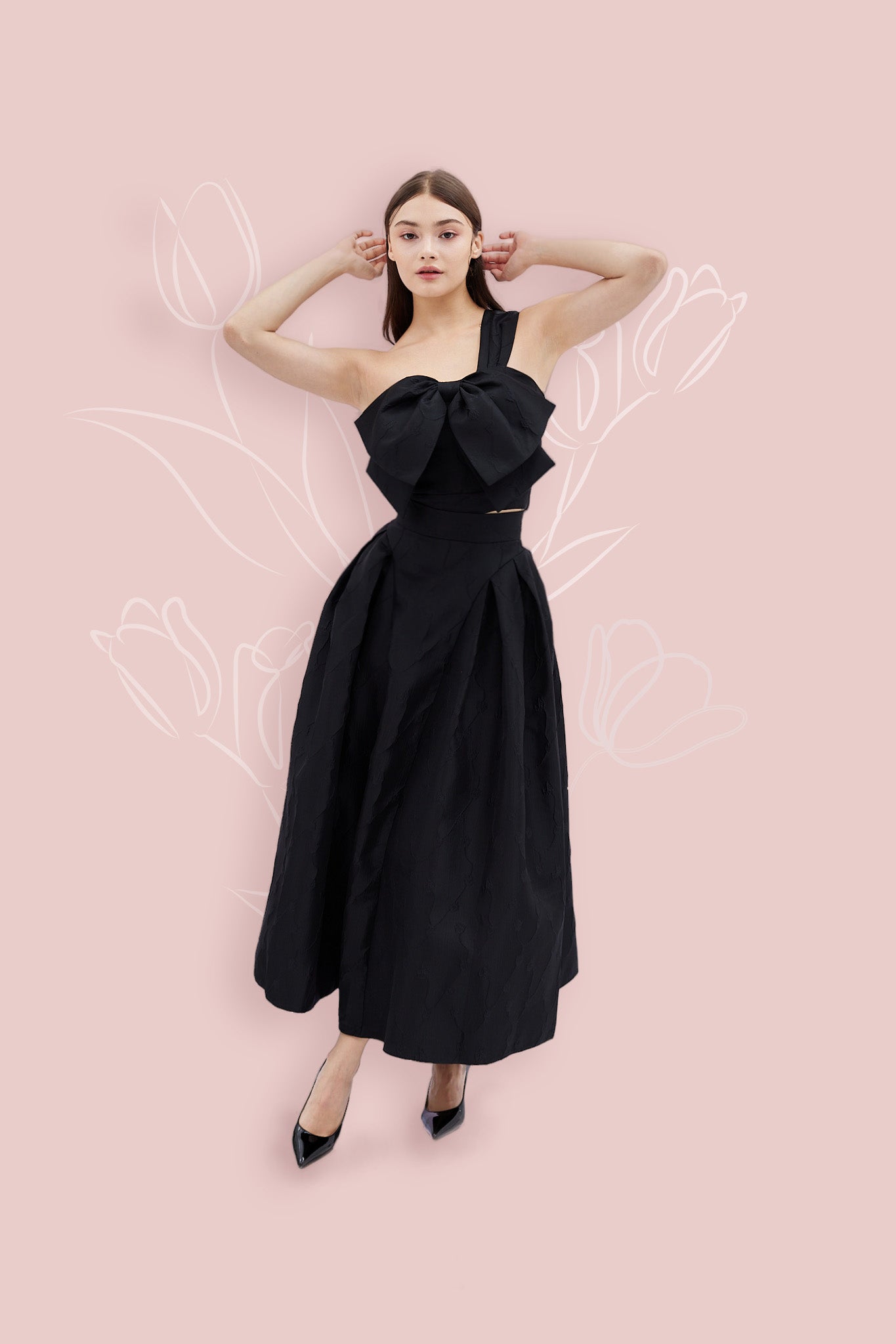 Gayla Black Jacquard Long Skirt