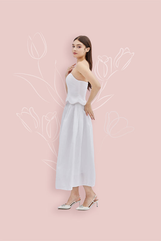 Lainey White Jacquard Long Skirt