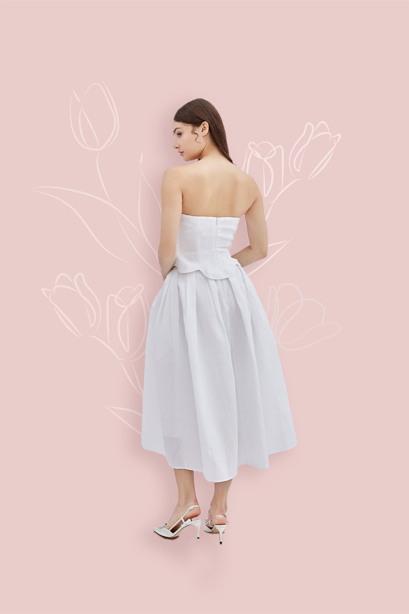 Lainey White Jacquard Long Skirt