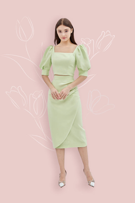 Gilian Green Midi Skirt With Slit - Nimisski