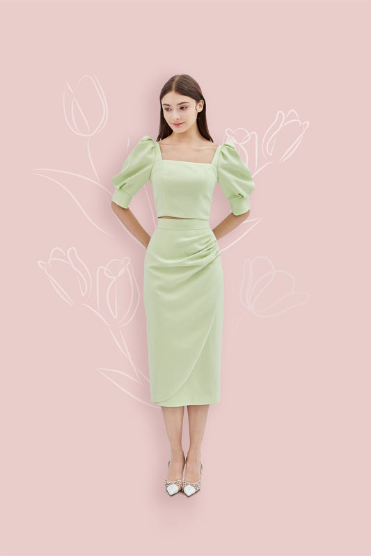 Gilian Green Midi Skirt With Slit