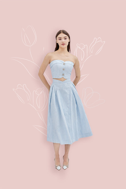 Noemie Blue Jacquard Long Skirt