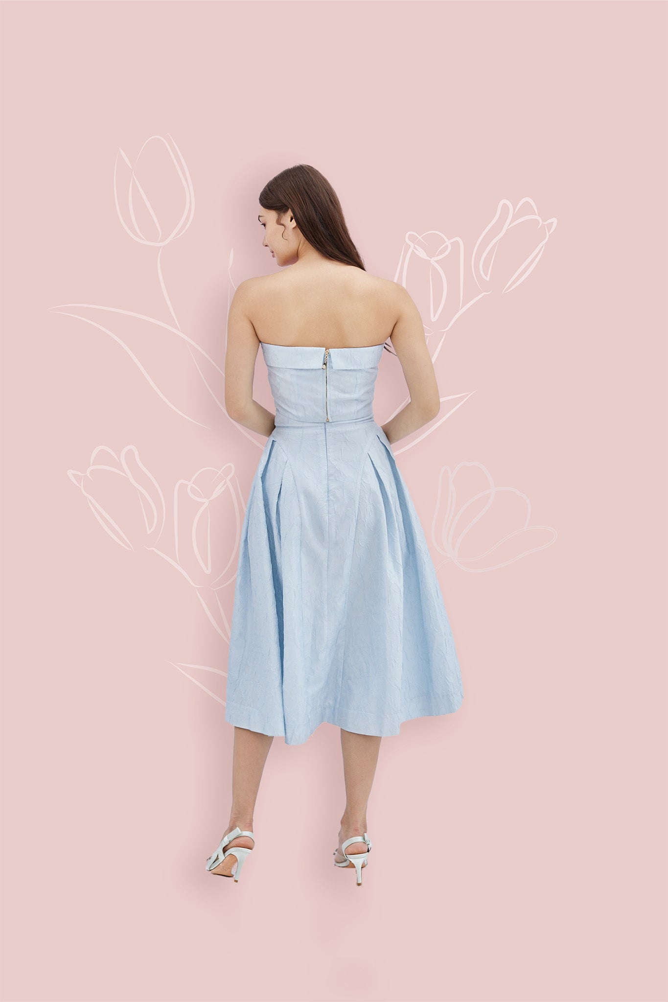 Noemie Blue Jacquard Long Skirt - Nimisski