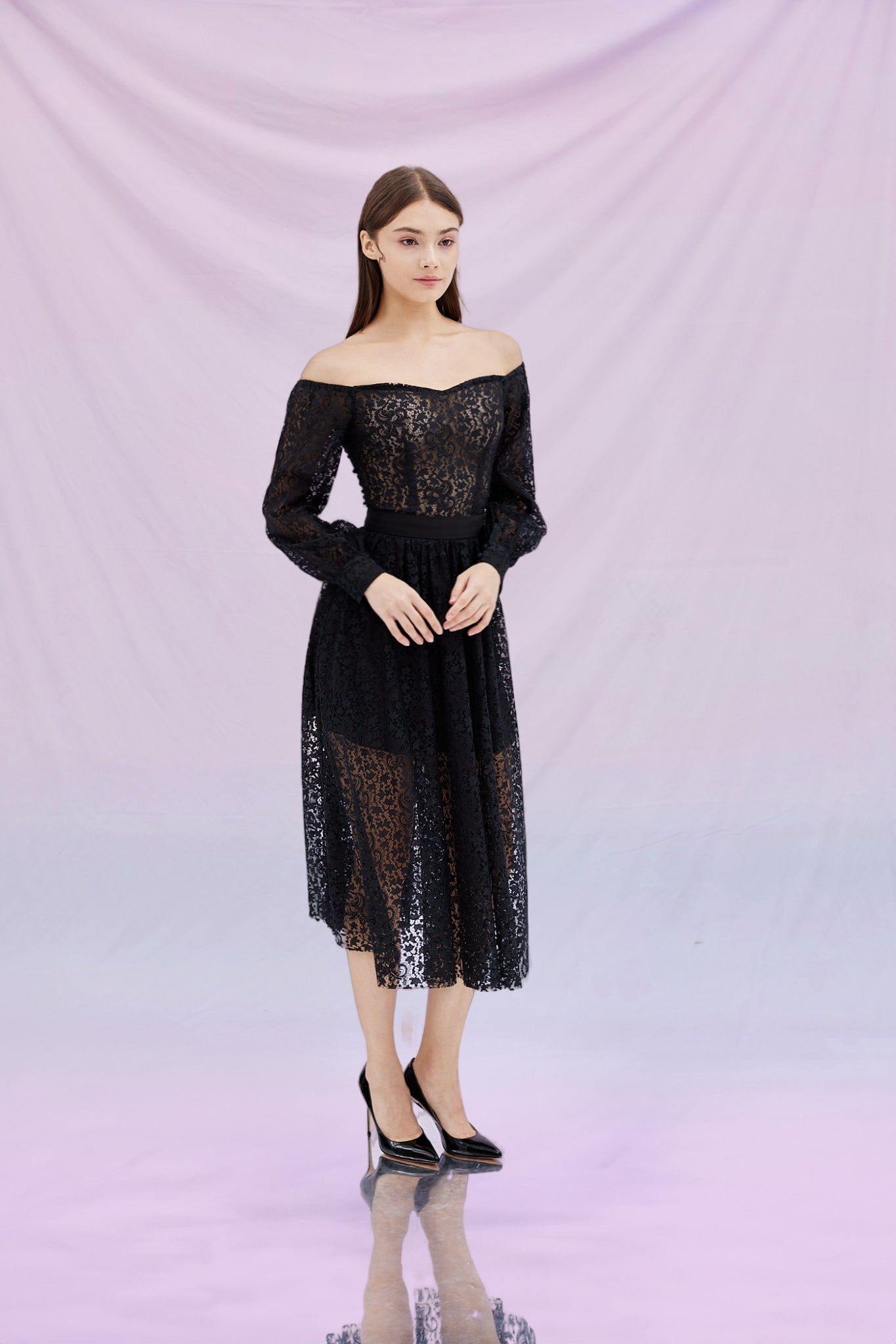 Ginia Black Lace Drop Shoulder Top