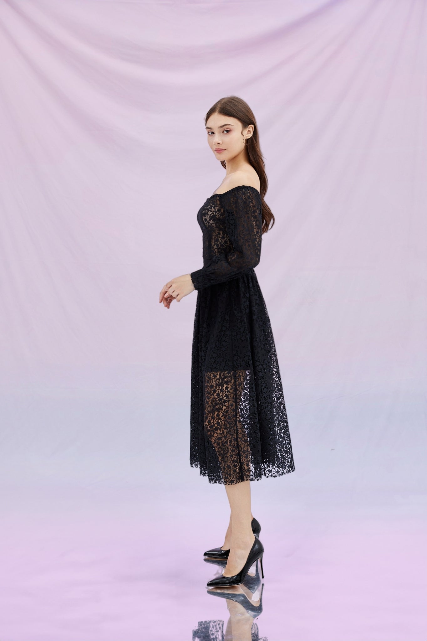 Ginia Black Lace Drop Shoulder Top