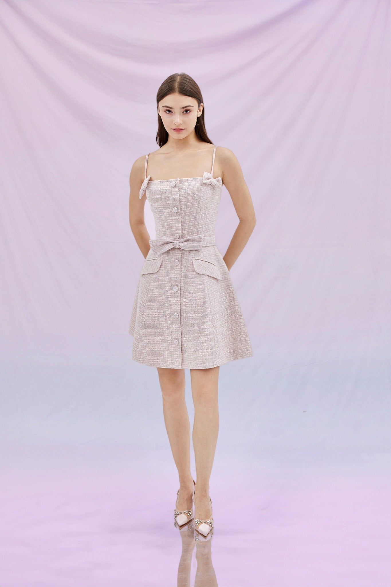Gloribel Pink Ribbon Tweed Dress